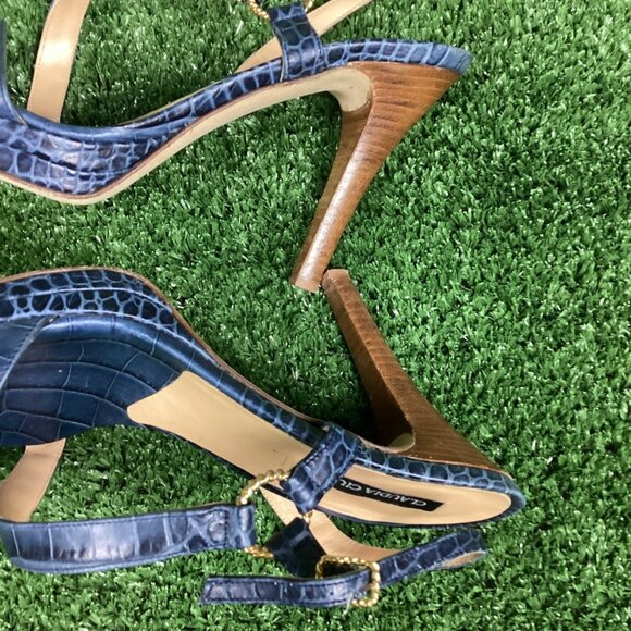 Vintage Claudia Ciuti Blue Sandal Heel Pumps 10M - Picture 12 of 13